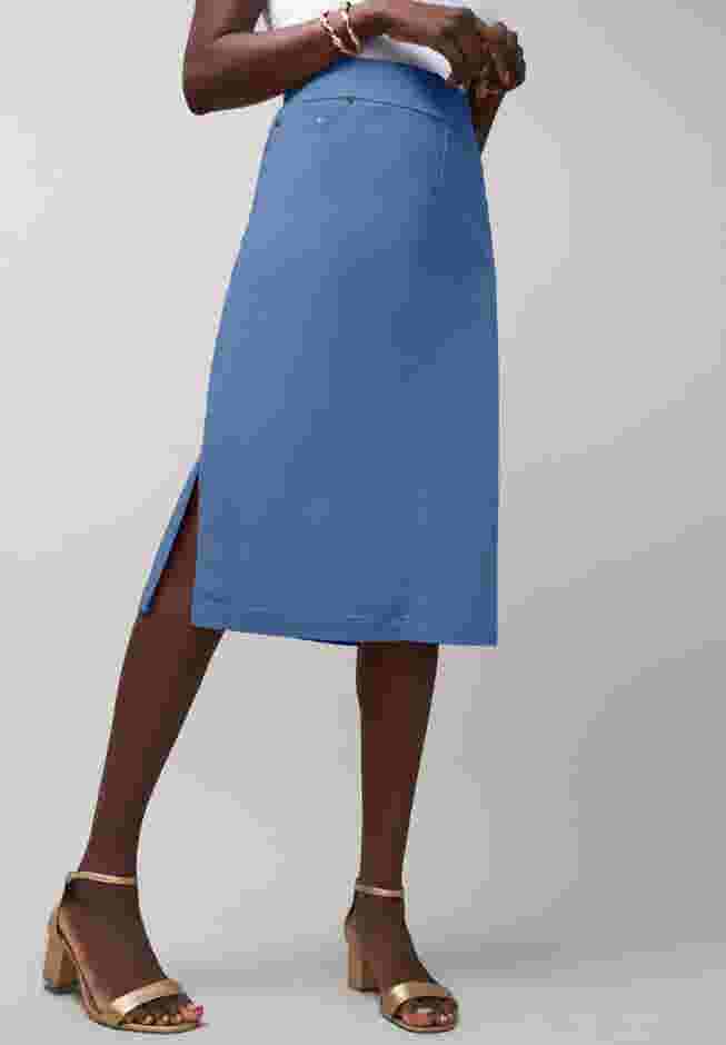 Comfort Waist Stretch Denim Midi Skirt image number 0
