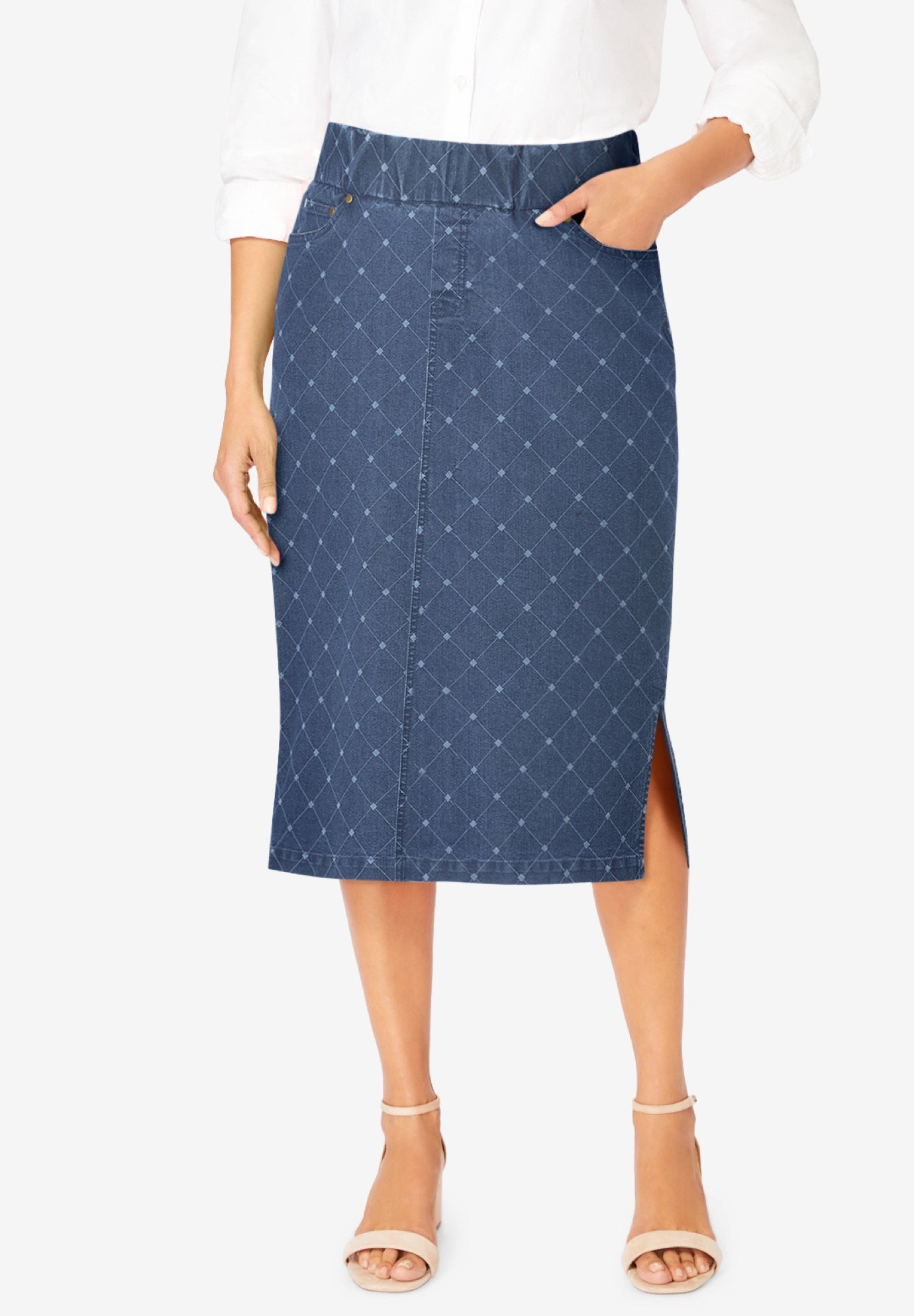 Comfort Waist Stretch Denim Midi Skirt image number 0