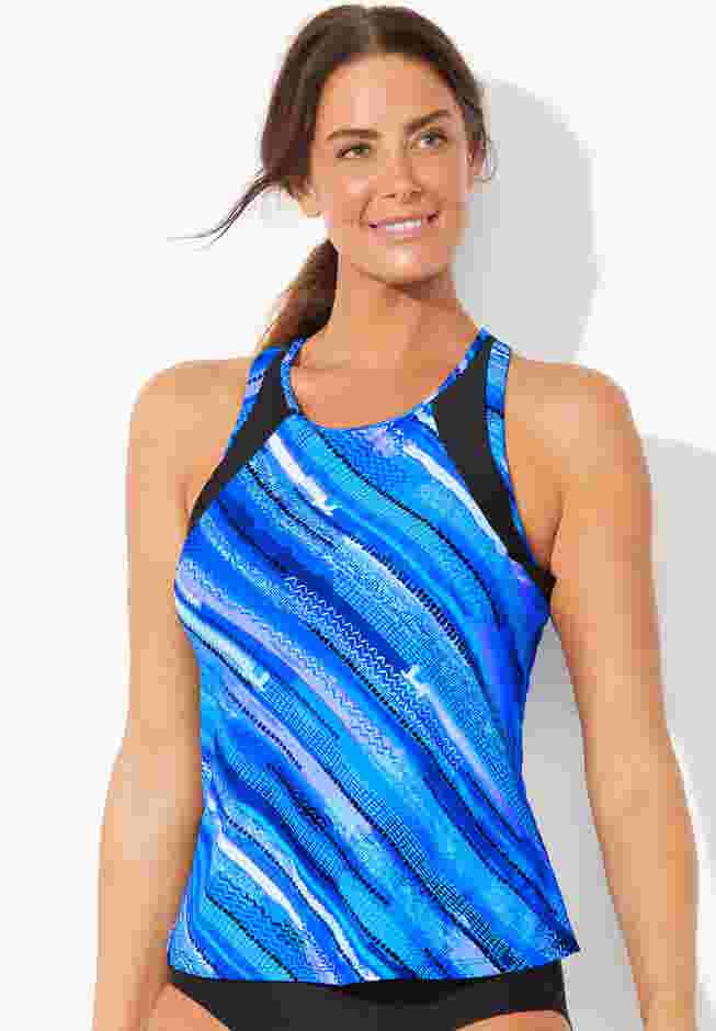 Chlorine Resistant High Neck Racerback Tankini Top image number 0