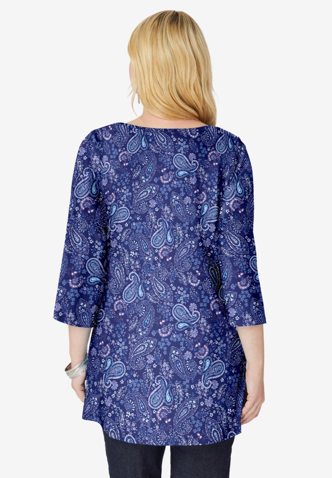 Perfect Printed Three-Quarter-Sleeve V-Neck Tunic image number 1
