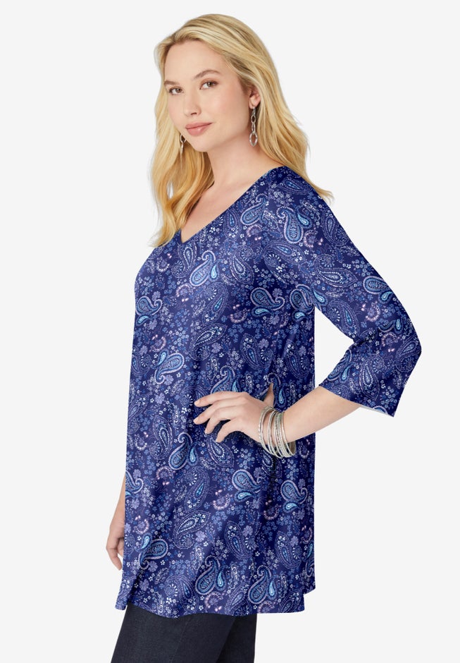 Perfect Printed Three-Quarter-Sleeve V-Neck Tunic image number 2