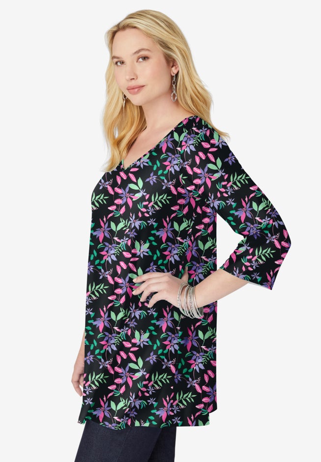 Perfect Printed Three-Quarter-Sleeve V-Neck Tunic image number 2