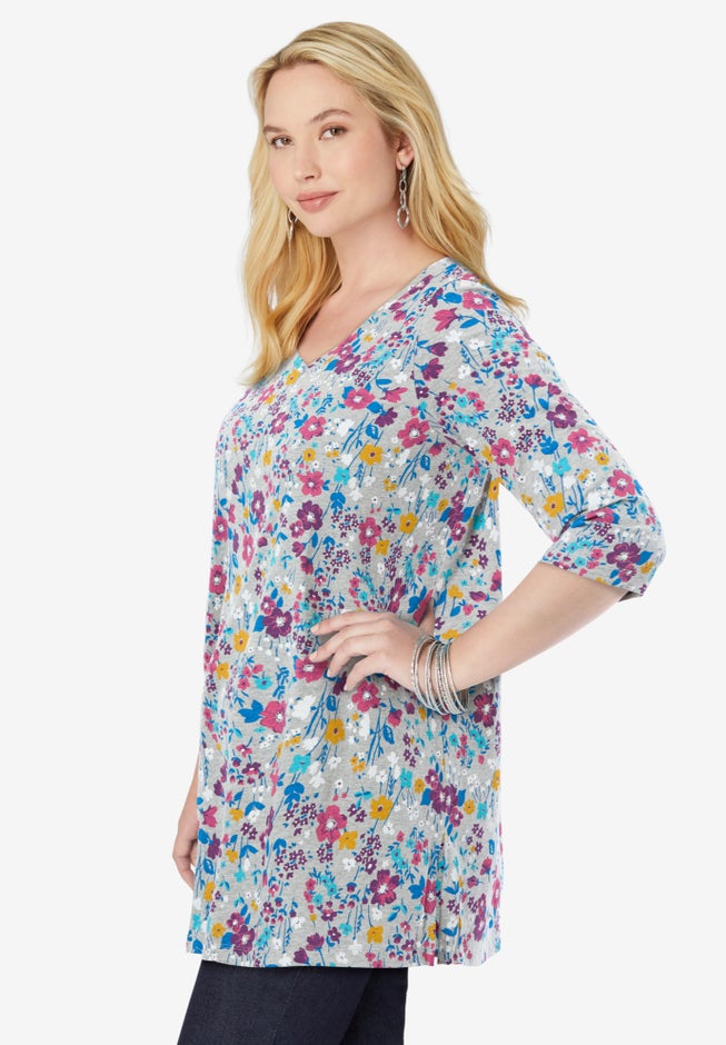 Perfect Printed Three-Quarter-Sleeve V-Neck Tunic image number 2
