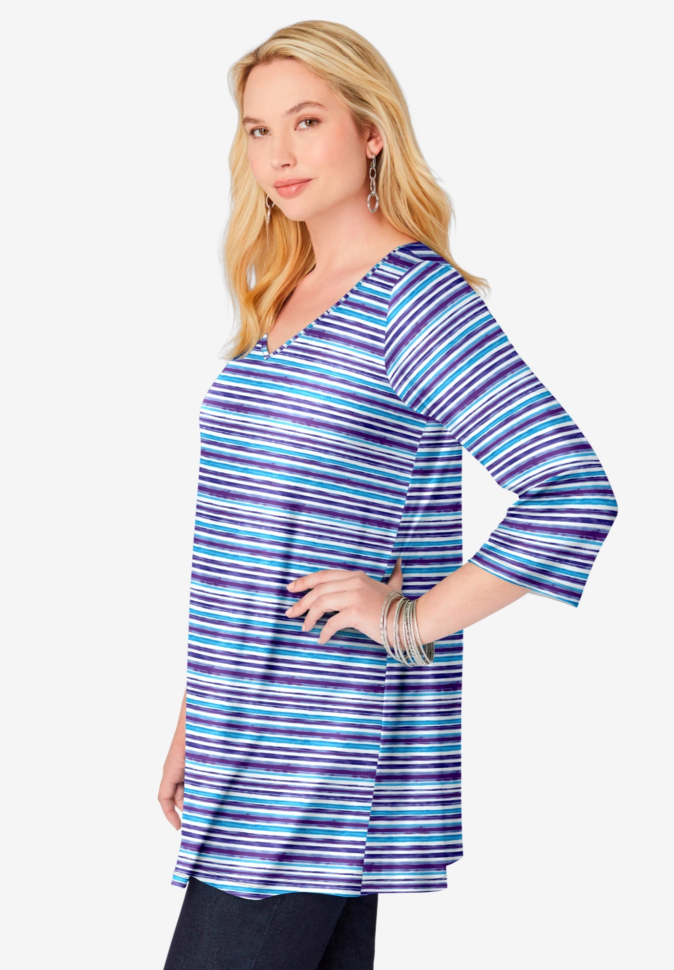 Perfect Printed Three-Quarter-Sleeve V-Neck Tunic image number 2