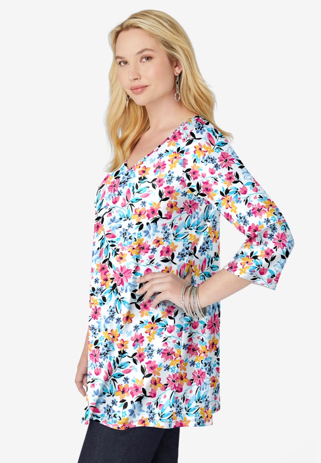 Perfect Printed Three-Quarter-Sleeve V-Neck Tunic image number 2