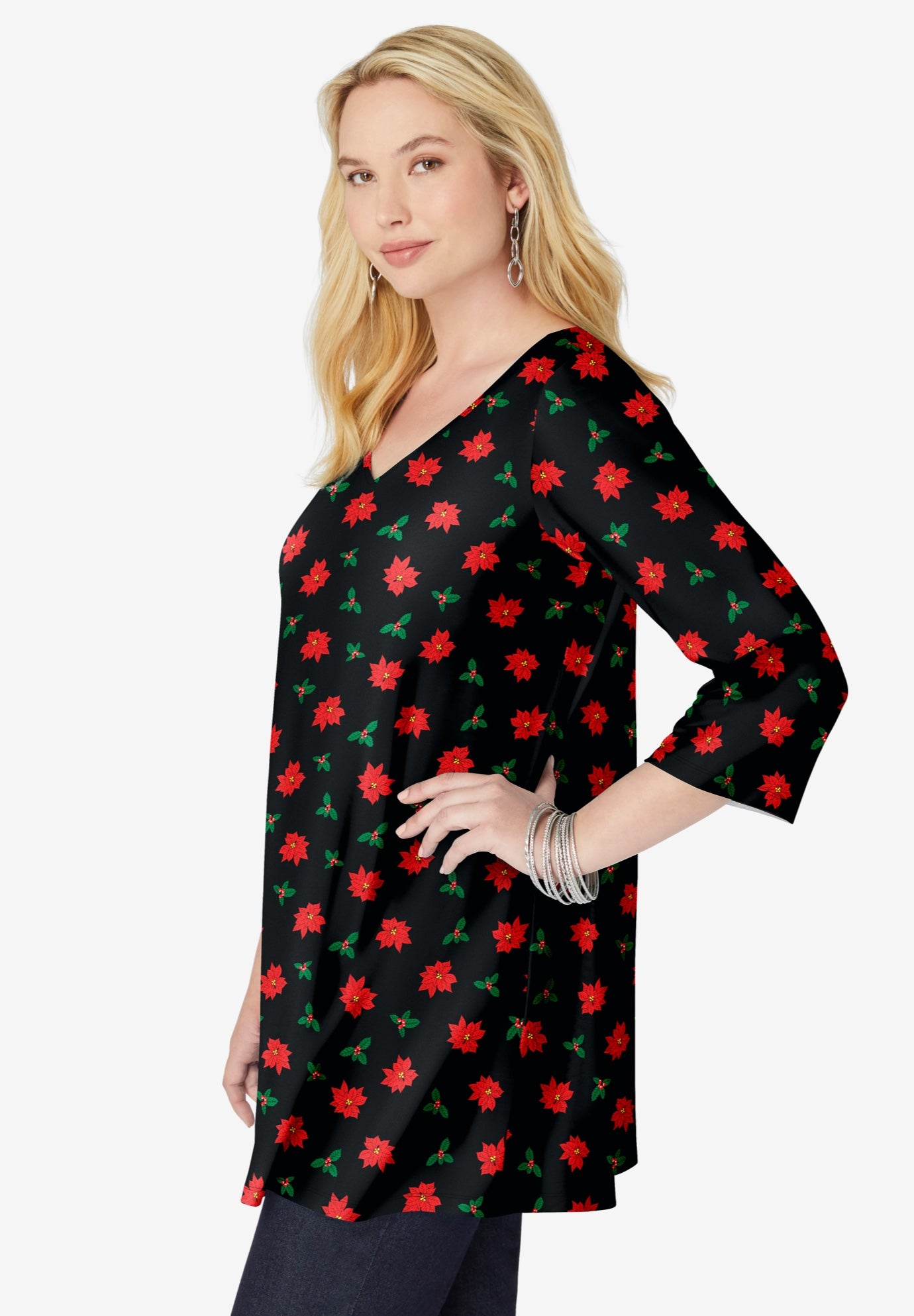 Perfect Printed Three-Quarter-Sleeve V-Neck Tunic image number 2