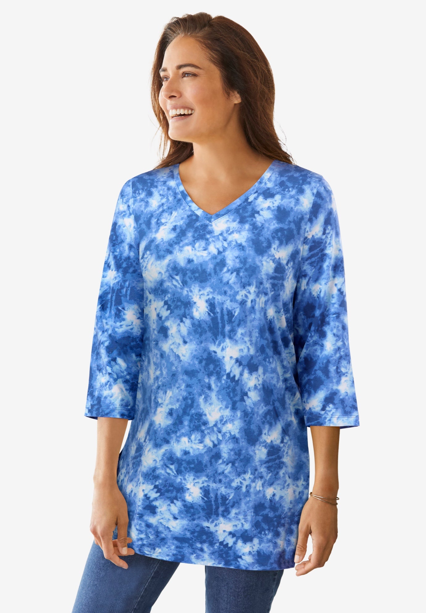 Perfect Printed Three-Quarter-Sleeve V-Neck Tunic image number 0