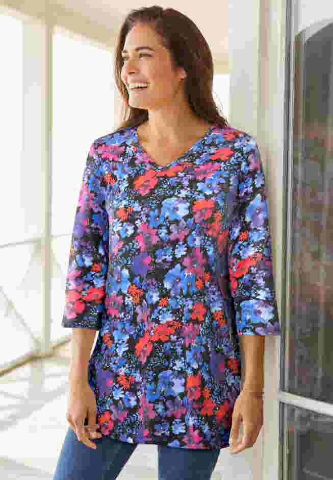 Perfect Printed Three-Quarter-Sleeve V-Neck Tunic image number 0