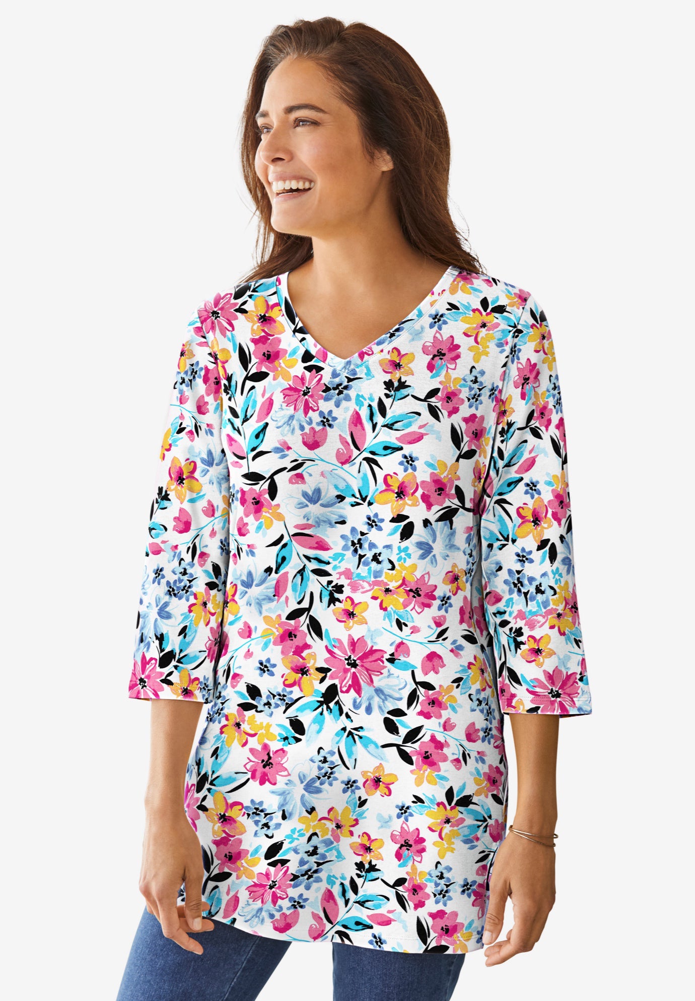 Perfect Printed Three-Quarter-Sleeve V-Neck Tunic image number 0