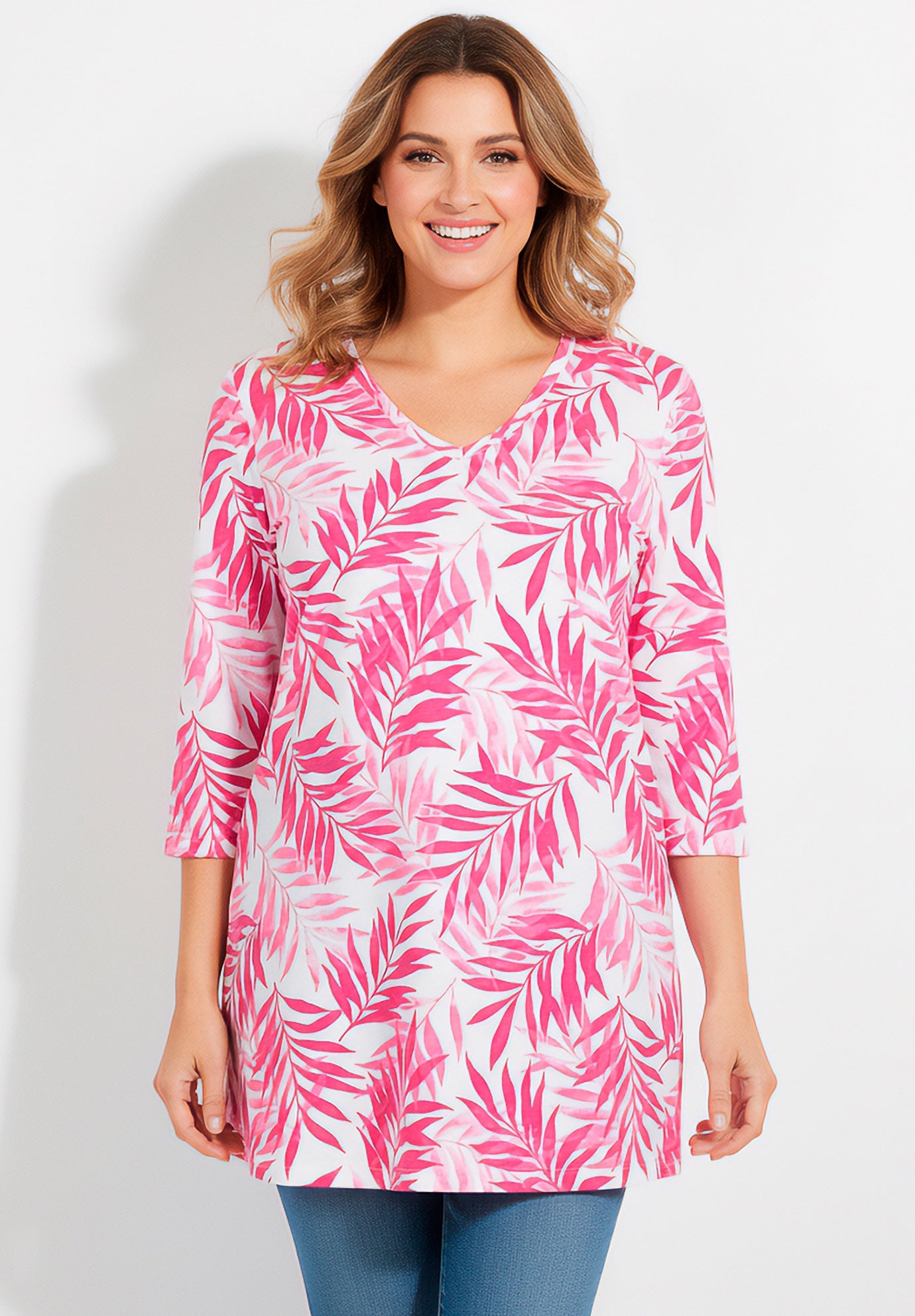 Perfect Printed Three-Quarter-Sleeve V-Neck Tunic image number 0