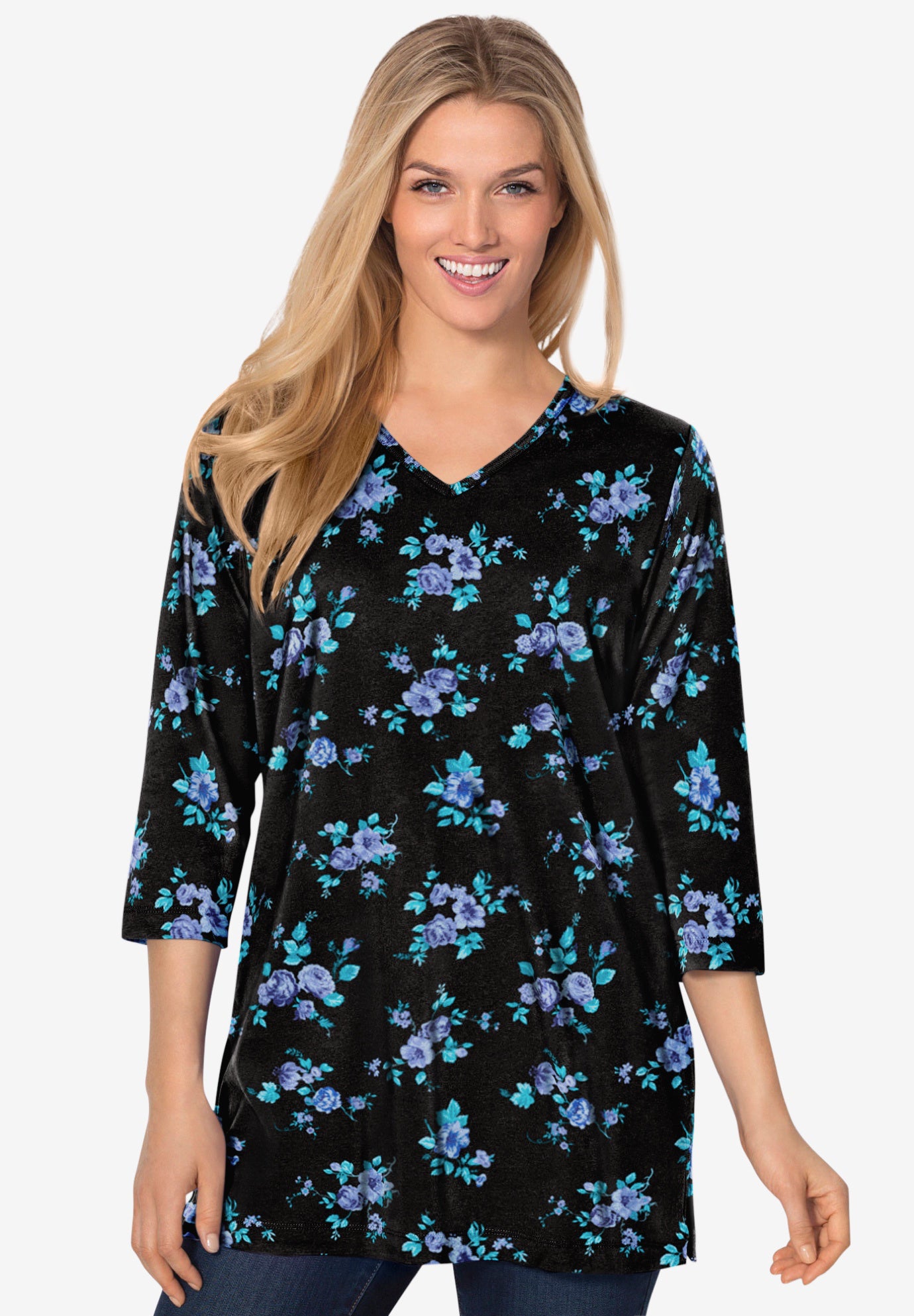 Perfect Printed Three-Quarter-Sleeve V-Neck Tunic image number 0