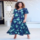 Plus Size Hand Crinkled Flutter-Sleeve Maxi Dress image number null