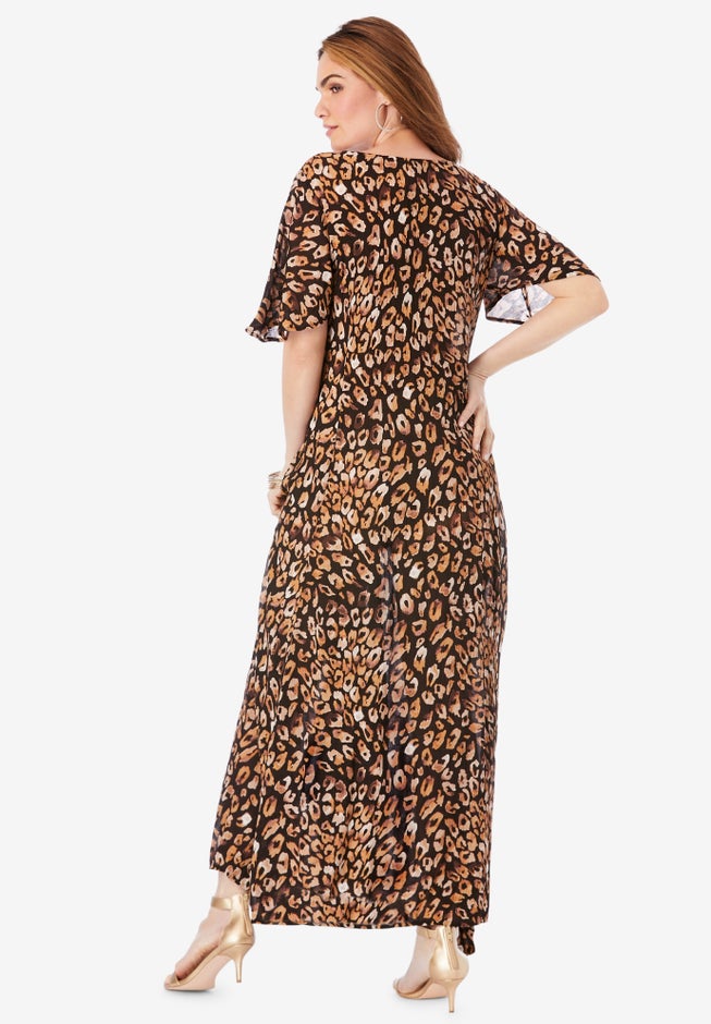 Plus Size Hand Crinkled Flutter-Sleeve Maxi Dress image number 1