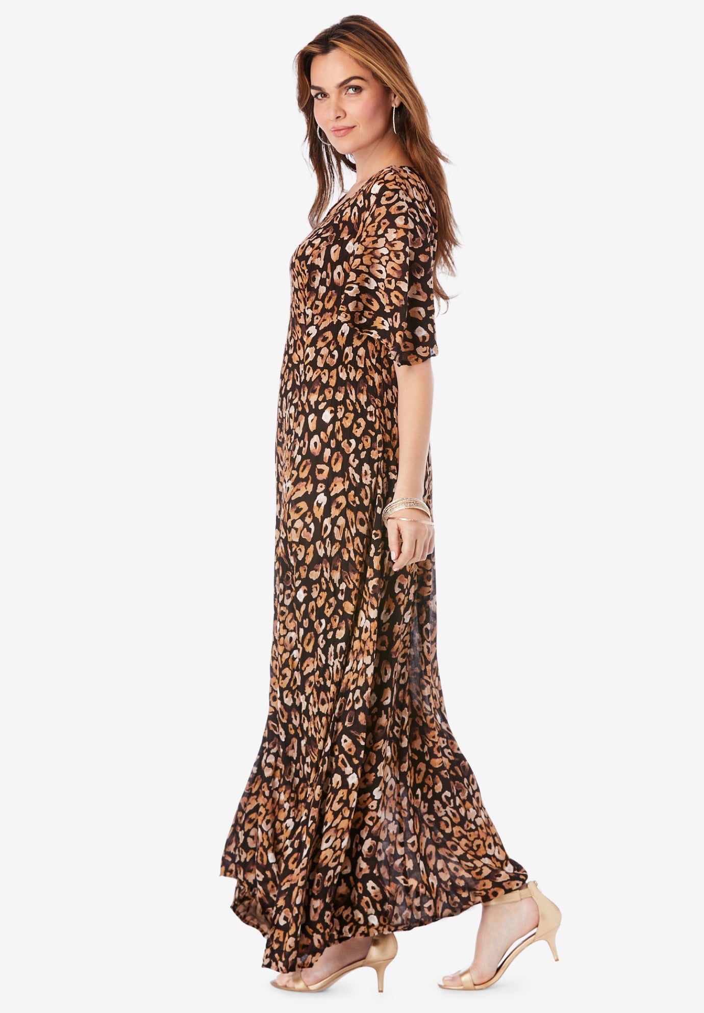 Plus Size Hand Crinkled Flutter-Sleeve Maxi Dress image number 2