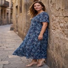 Plus Size Hand Crinkled Flutter-Sleeve Maxi Dress image number null