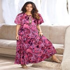 Plus Size Hand Crinkled Flutter-Sleeve Maxi Dress image number 0