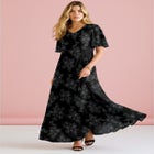 Plus Size Hand Crinkled Flutter-Sleeve Maxi Dress image number null