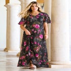 Plus Size Hand Crinkled Flutter-Sleeve Maxi Dress image number null