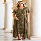 Plus Size Hand Crinkled Flutter-Sleeve Maxi Dress image number null