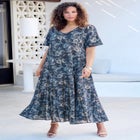 Plus Size Hand Crinkled Flutter-Sleeve Maxi Dress image number null