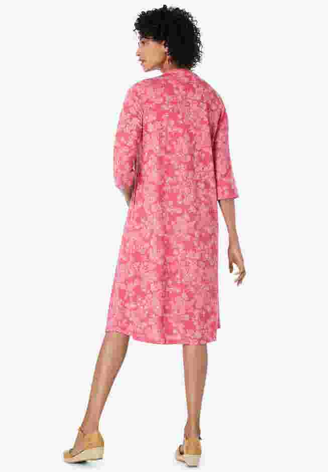 Pleat-Front Tunic Dress With Three-Quarter Sleeves image number 1