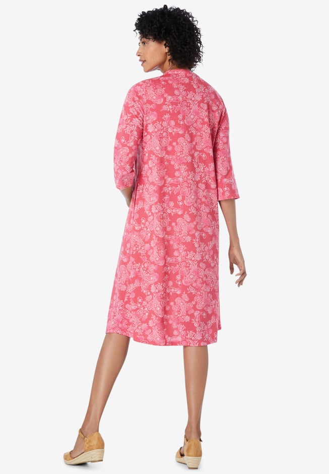 Pleat-Front Tunic Dress With Three-Quarter Sleeves image number 1