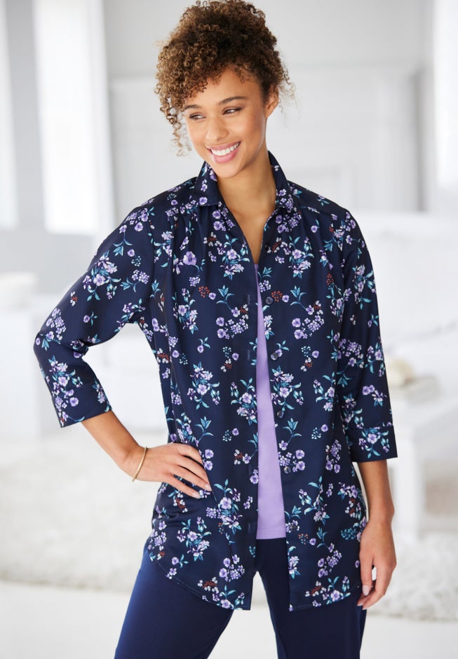 No Iron Three-Quarter Sleeve Peachskin Shirt image number 4