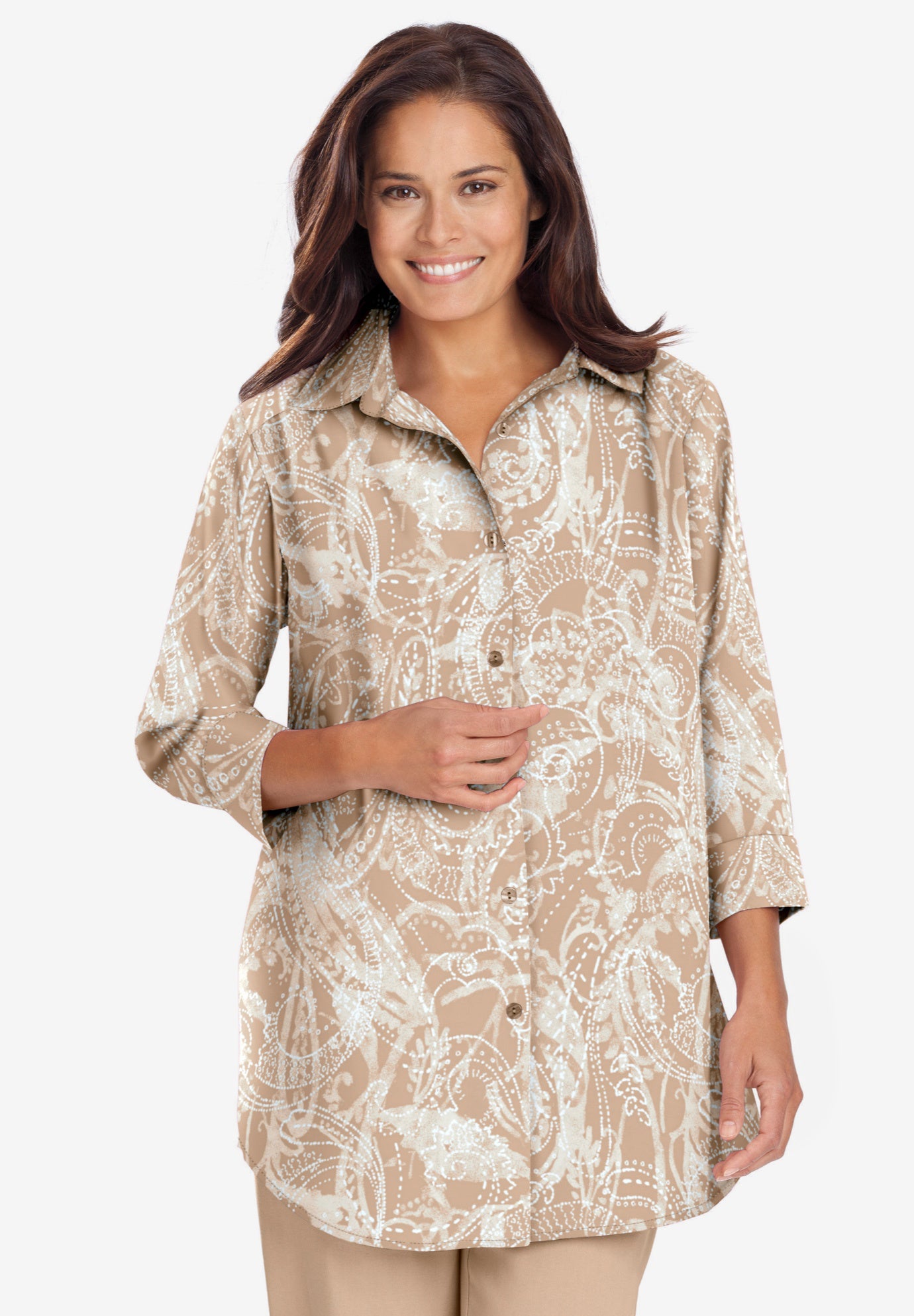 No Iron Three-Quarter Sleeve Peachskin Shirt image number 0