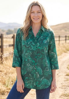No Iron Three-Quarter Sleeve Peachskin Shirt