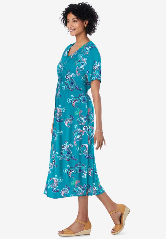 Short-Sleeve Button-Front Dress image number null
