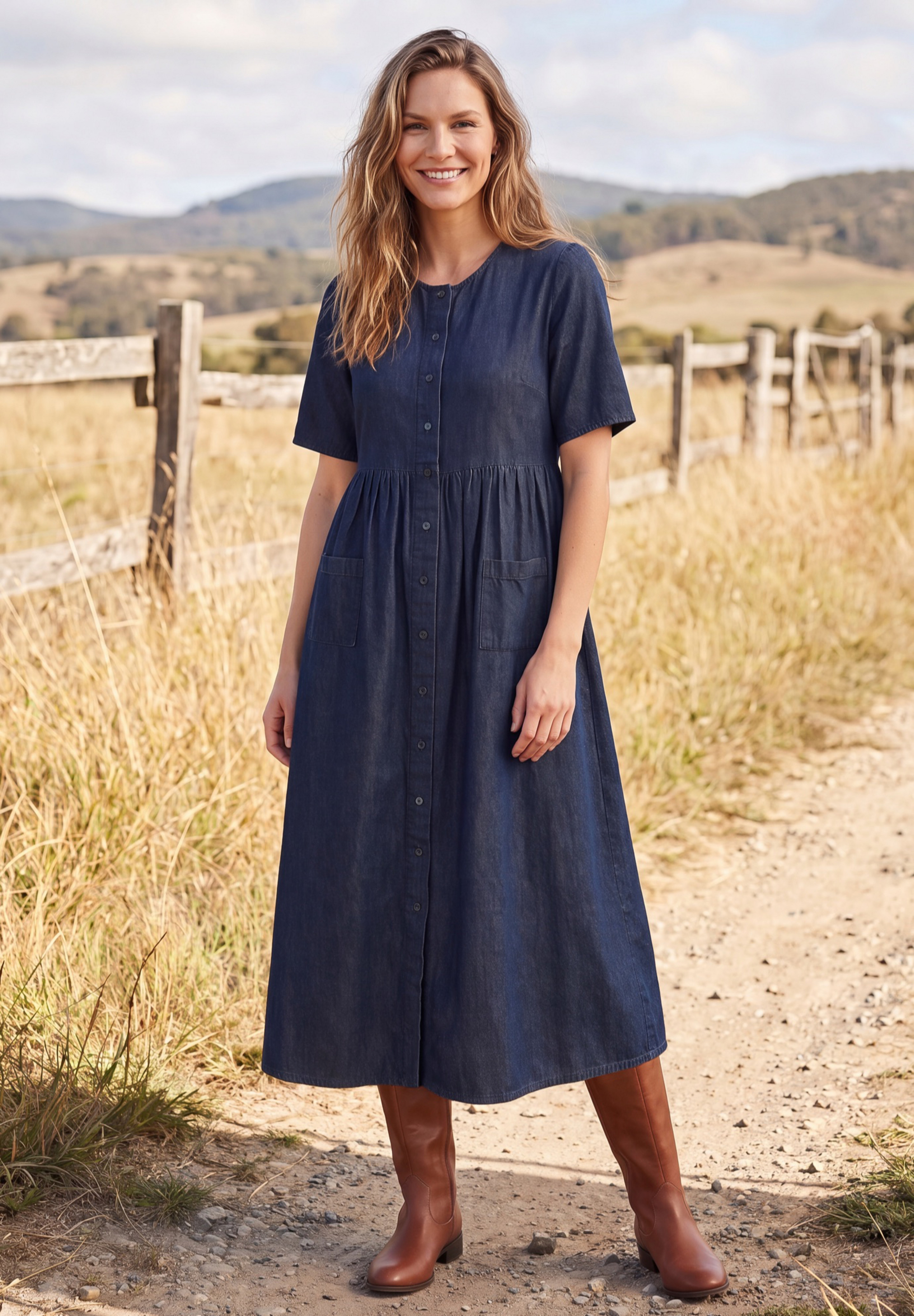 Short-Sleeve Denim Dress image number 1