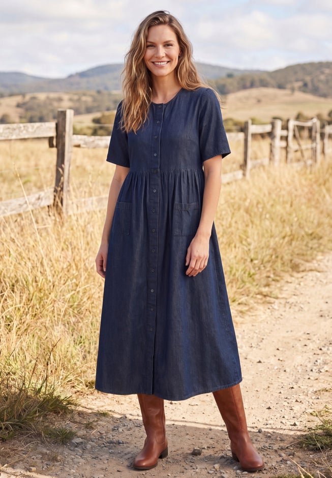 Short-Sleeve Denim Dress image number 1