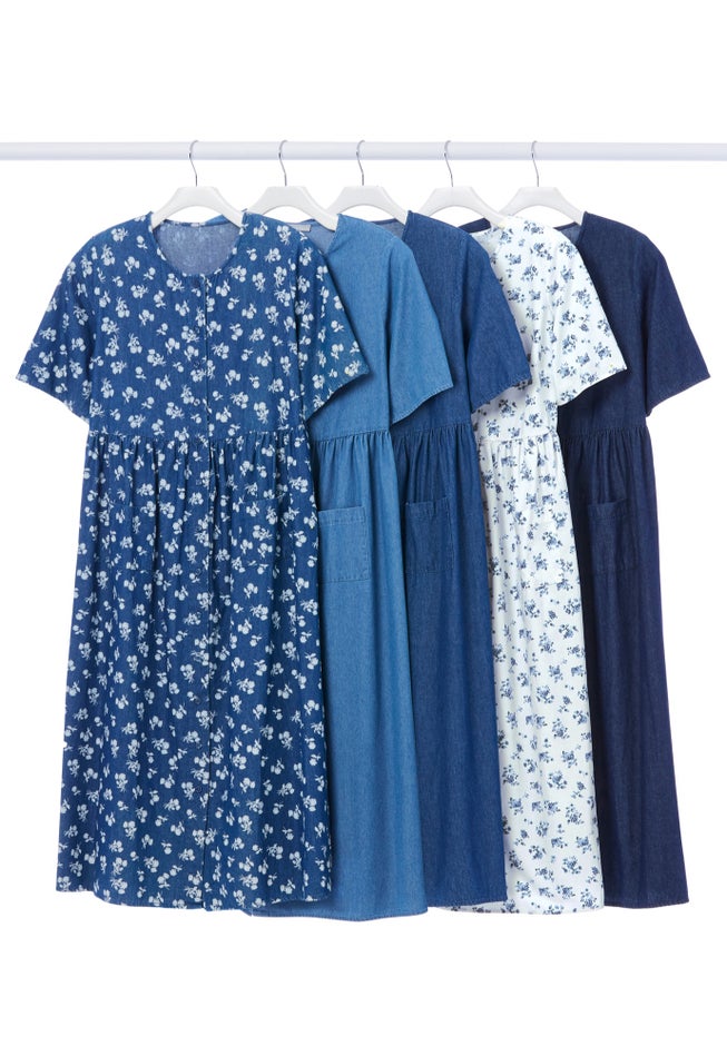 Short-Sleeve Denim Dress - Button Front Style, Medium Stonewash | Woman Within Short-Sleeve Denim Dress - Button Front Style, Medium Stonewash | Woman Within