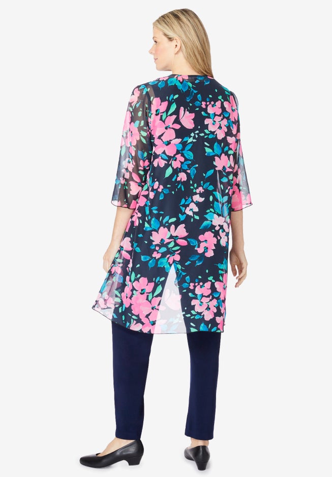 Three-Piece Chiffon Jacket/Tank/Pant Set image number null