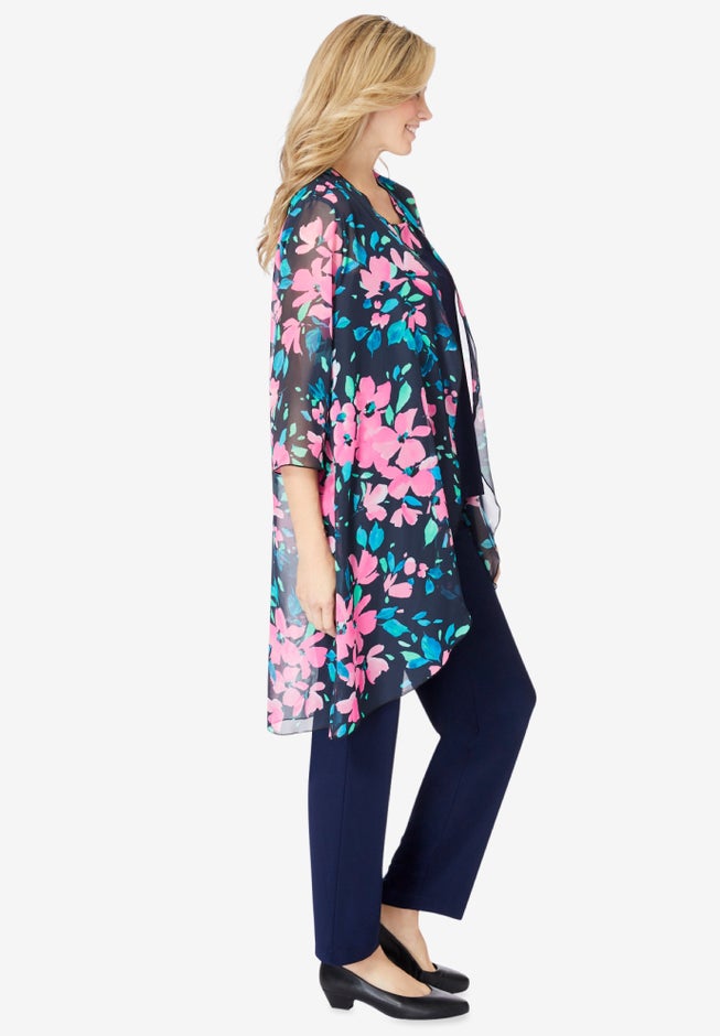Three-Piece Chiffon Jacket/Tank/Pant Set image number null