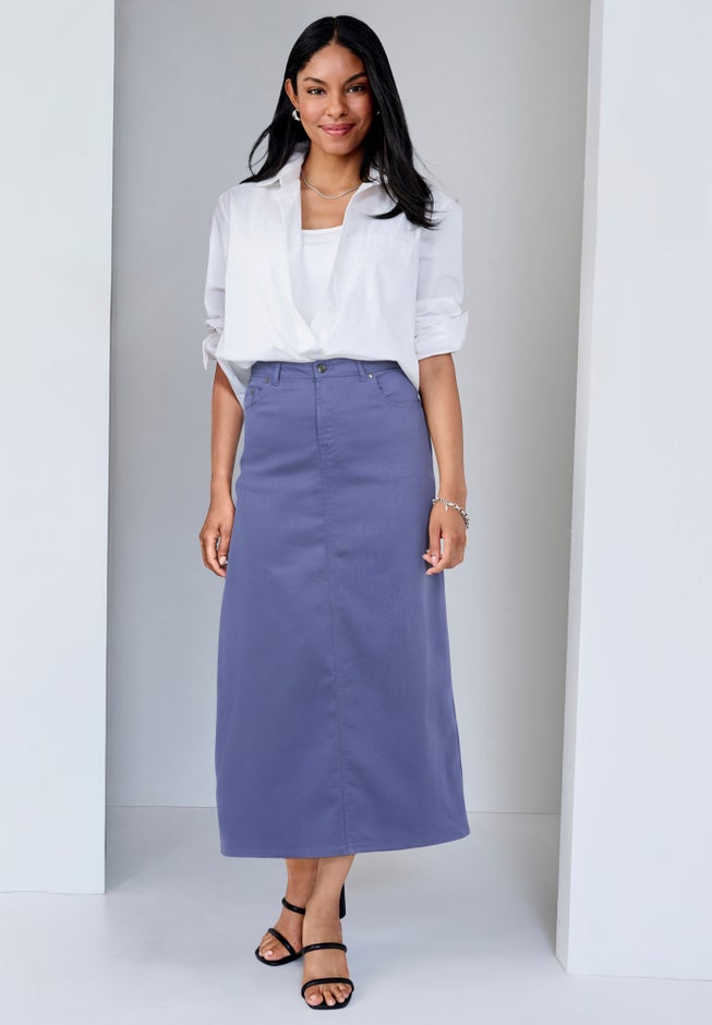 True Fit Stretch Denim Midi Skirt image number 1