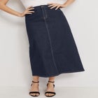 True Fit Stretch Denim Midi Skirt image number null