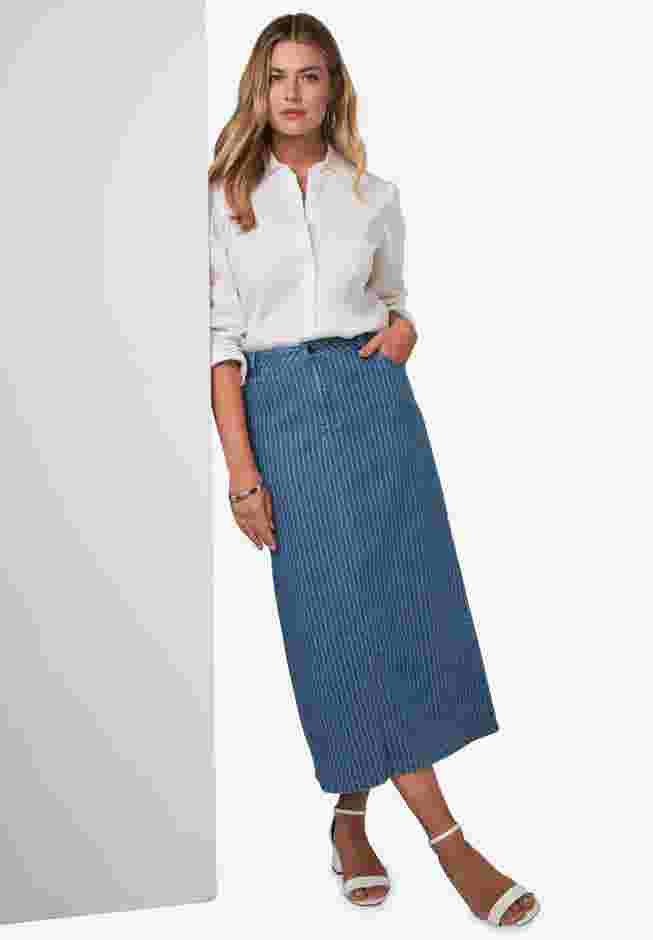 True Fit Stretch Denim Midi Skirt image number 1