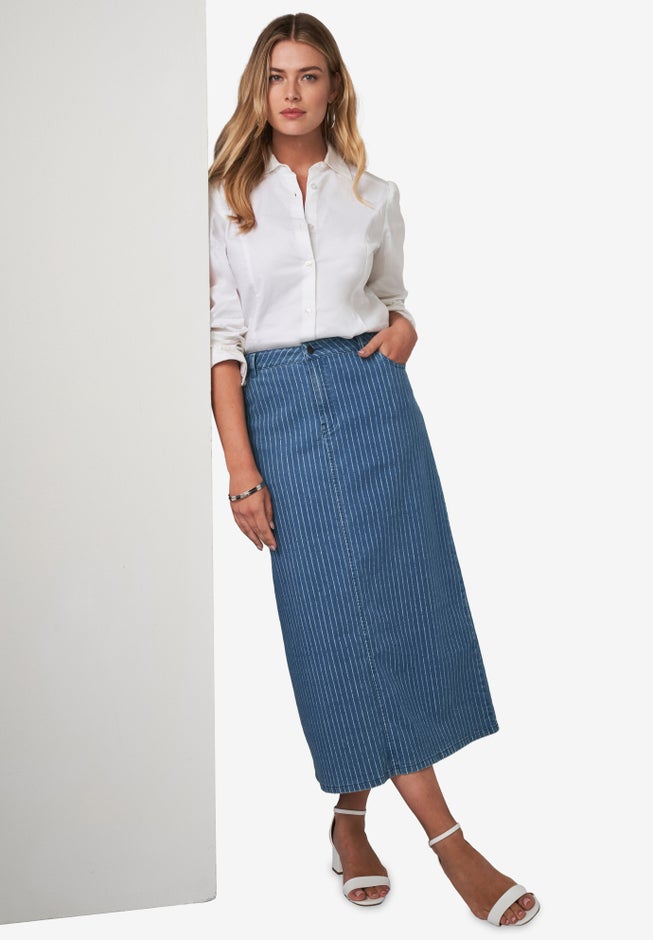 True Fit Stretch Denim Midi Skirt image number 1