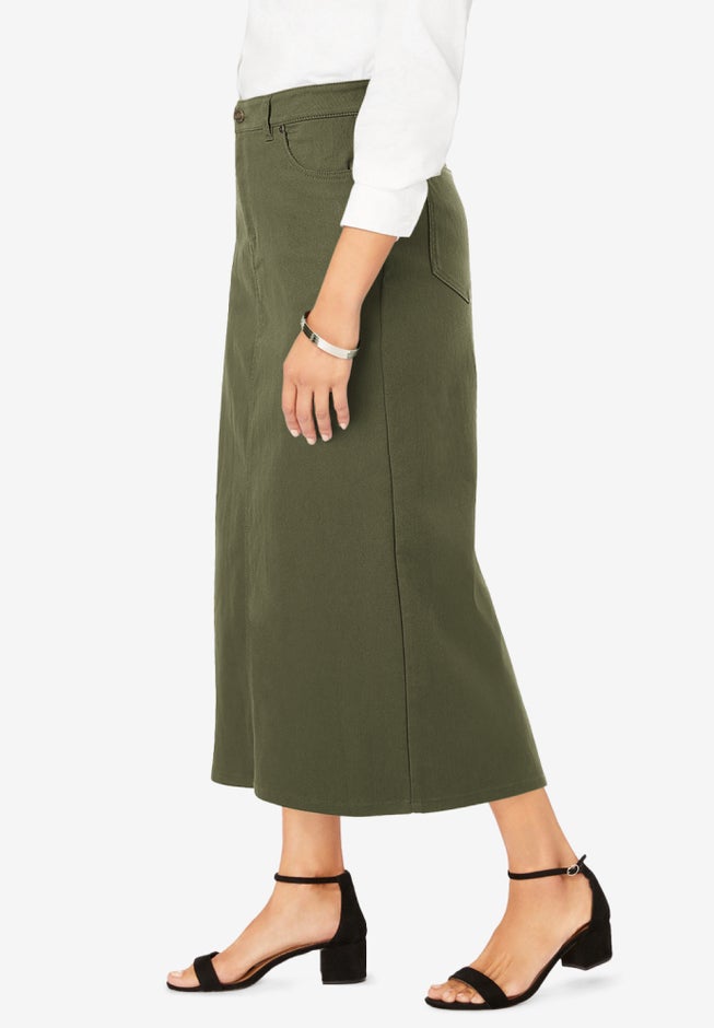True Fit Stretch Denim Midi Skirt image number 3