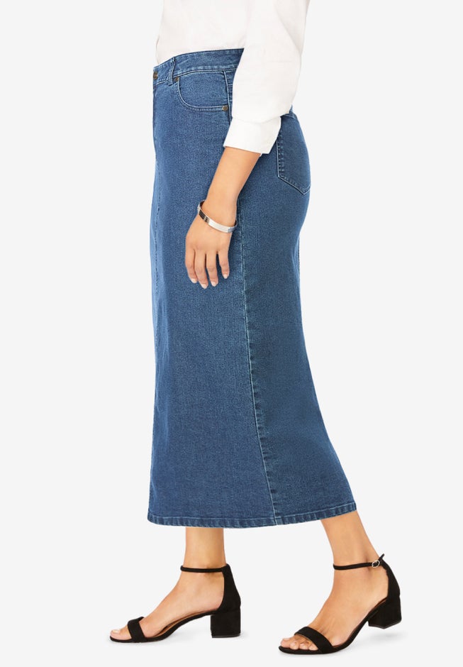 True Fit Stretch Denim Midi Skirt image number 2
