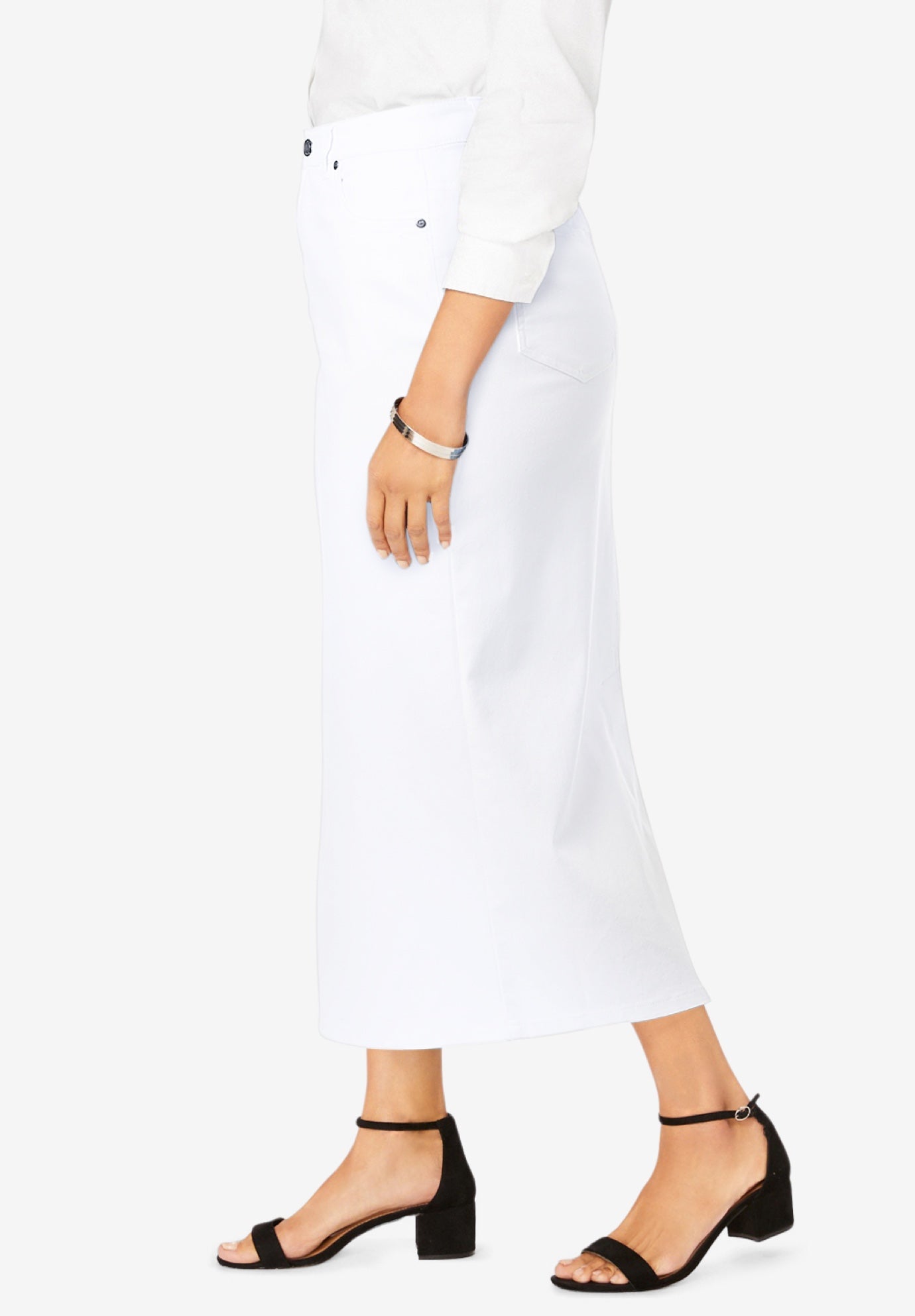 True Fit Stretch Denim Midi Skirt image number 2