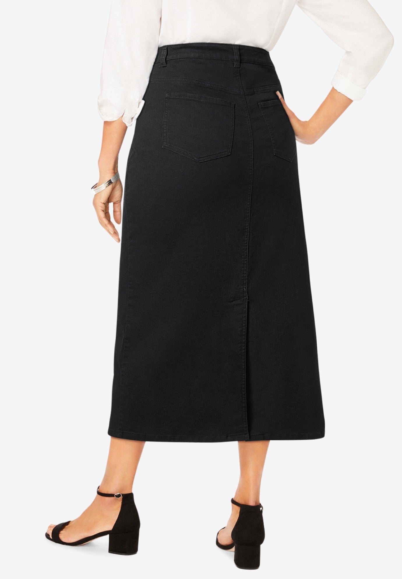 True Fit Stretch Denim Midi Skirt image number 1
