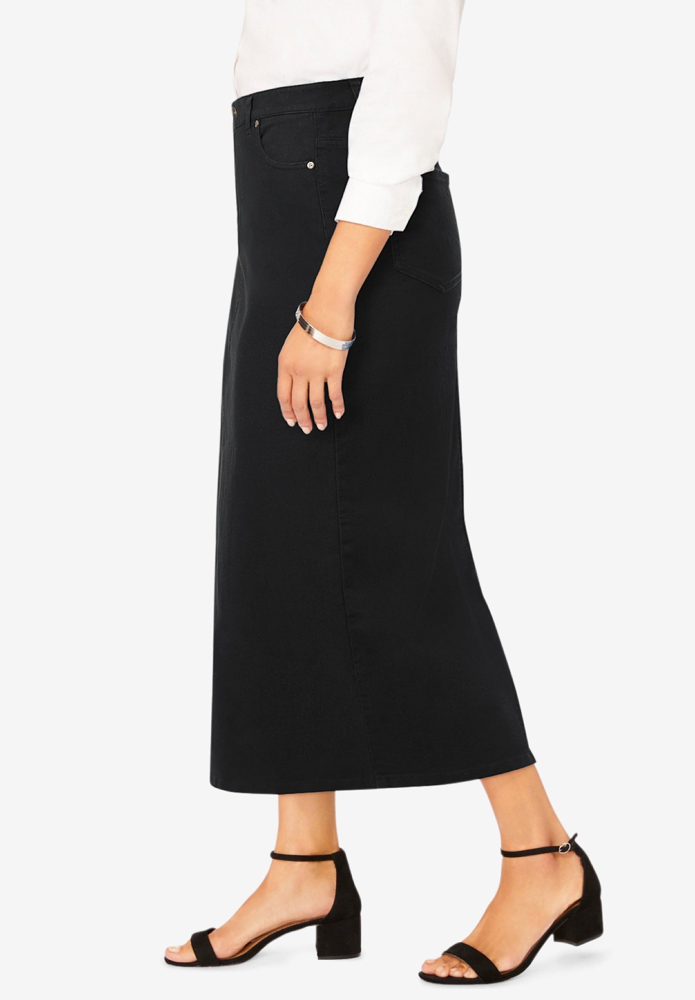 True Fit Stretch Denim Midi Skirt image number 2