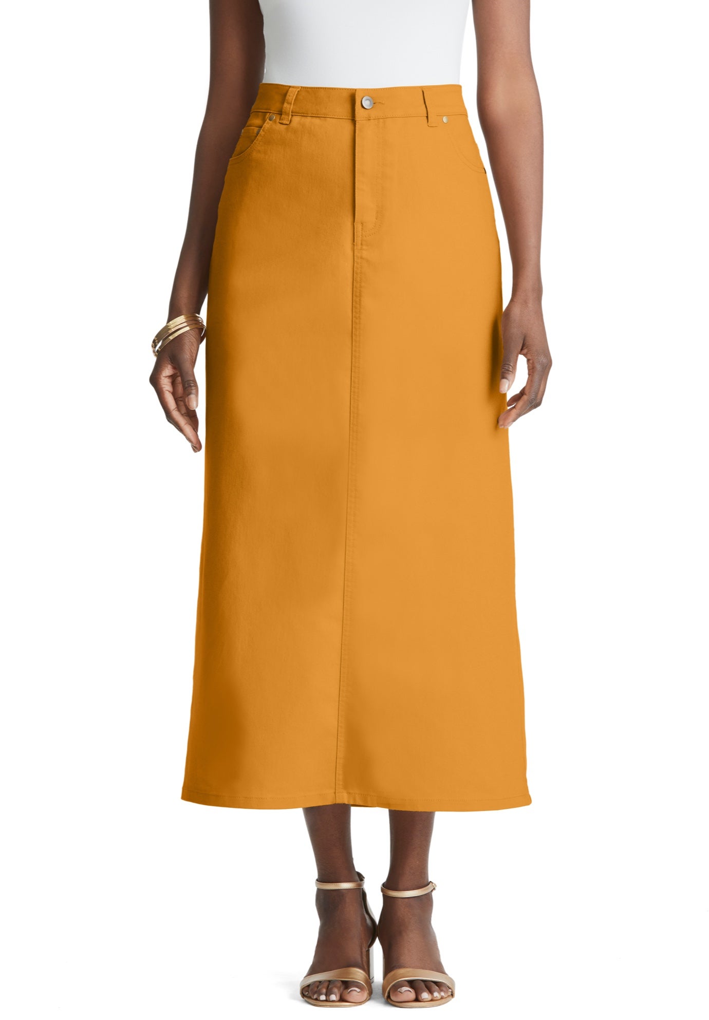 True Fit Stretch Denim Midi Skirt image number 0