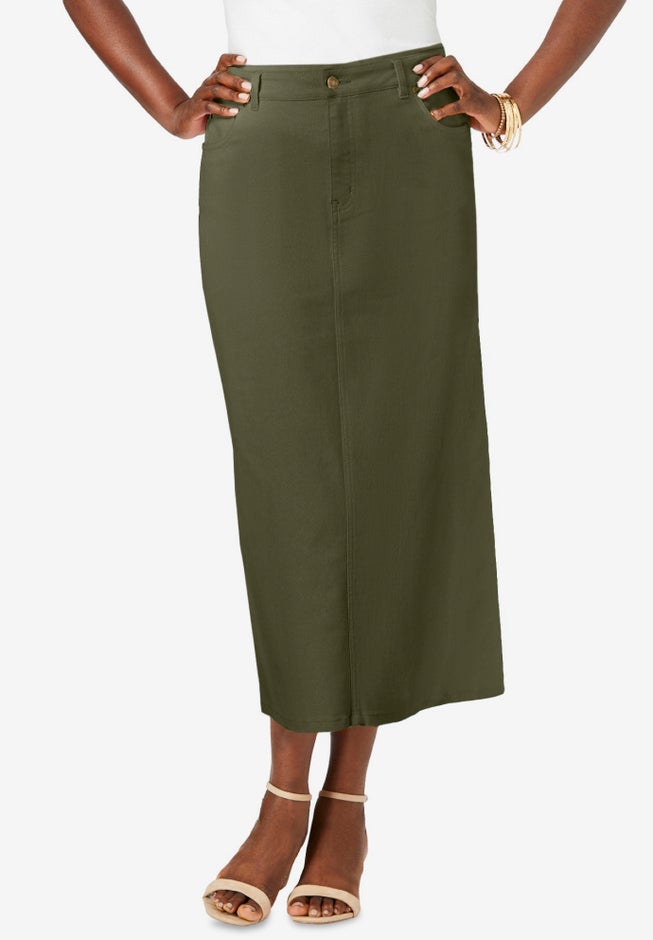 True Fit Stretch Denim Midi Skirt image number 0