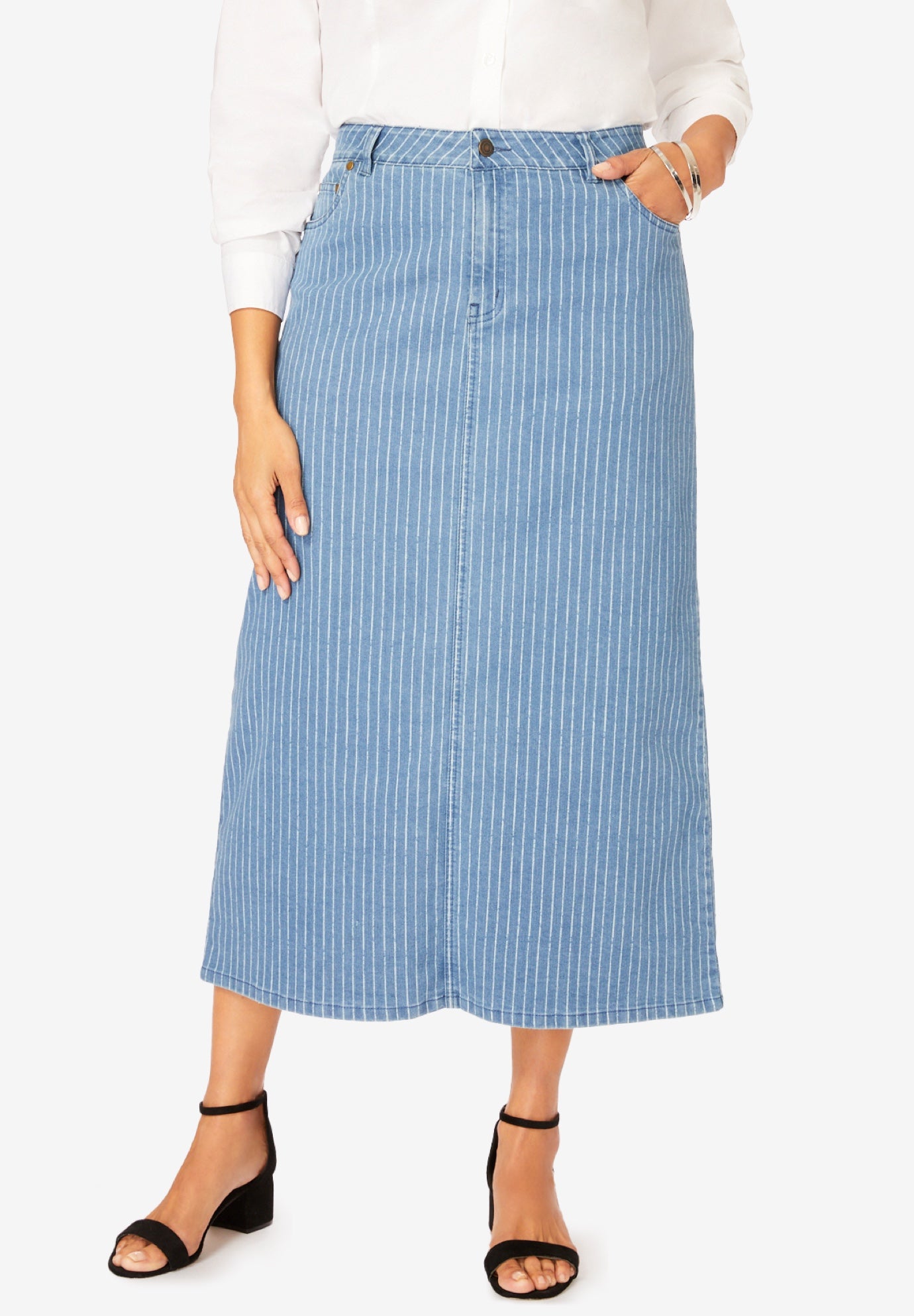 True Fit Stretch Denim Midi Skirt image number 0