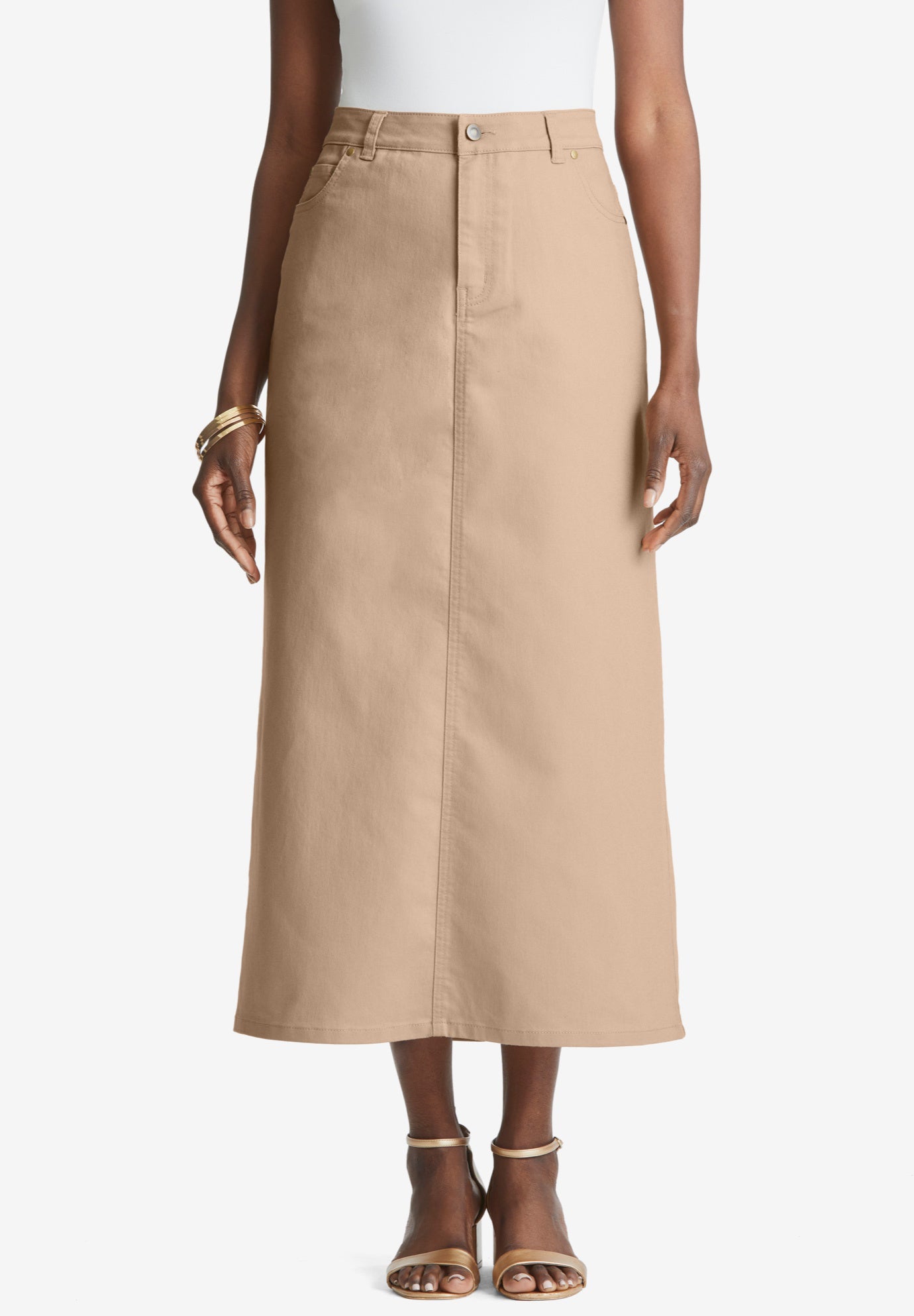 True Fit Stretch Denim Midi Skirt image number 0