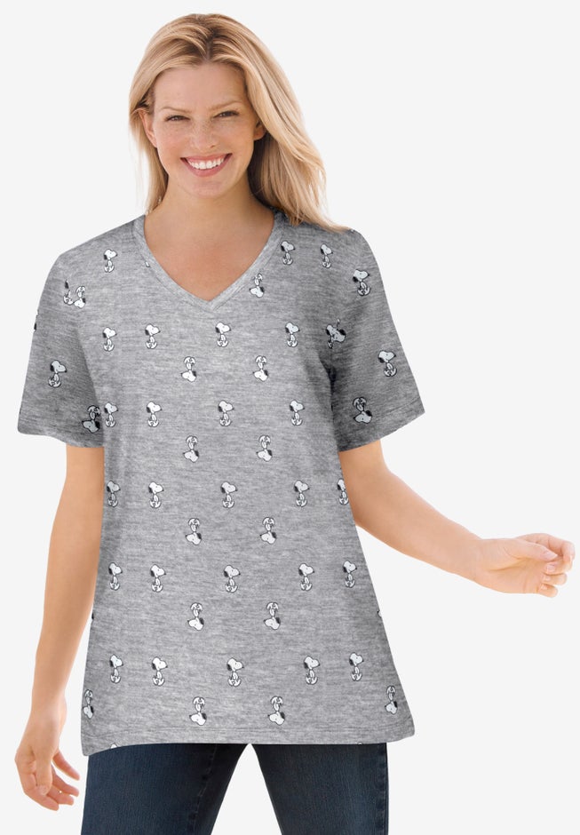 Peanuts Short Sleeve V-neck Snoopy Tee image number null