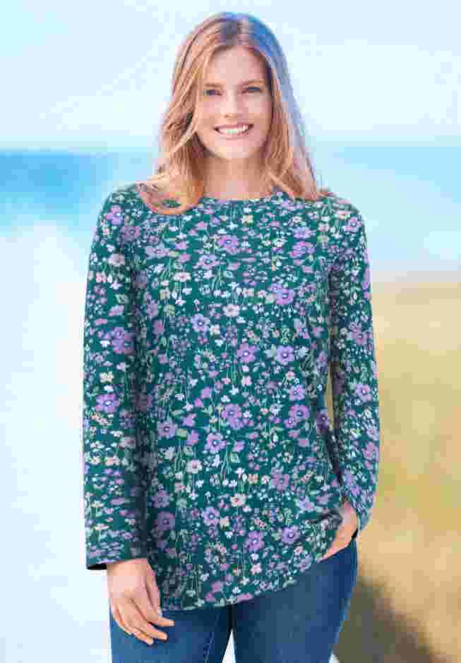 Perfect Printed Long-Sleeve Crewneck Tee image number 0